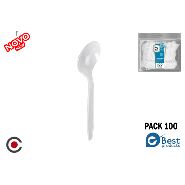PACK 100 COLHERES PLAST. BRANCO 16.6CM 246500