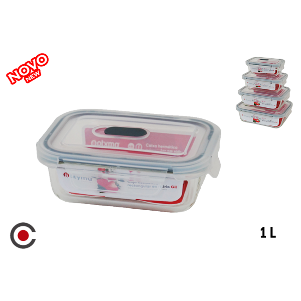 CAIXA HERMETICA VIDRO 1L RECT.