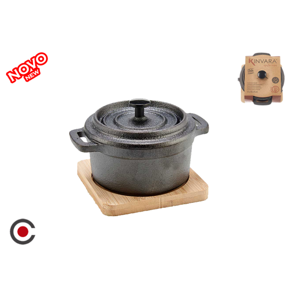 CAÇAROLA FUNDIDA + BASE BAMBU 13X10X8CM