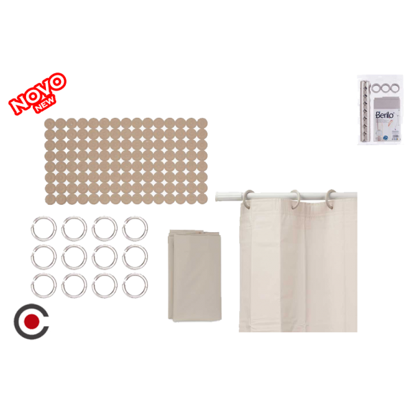 CONJ. WC CORTINA + TAPETE BEGE BERILO 89388