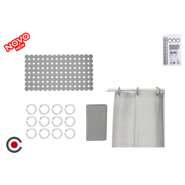 CONJ. WC CORTINA + TAPETE CINZA BERILO 89387